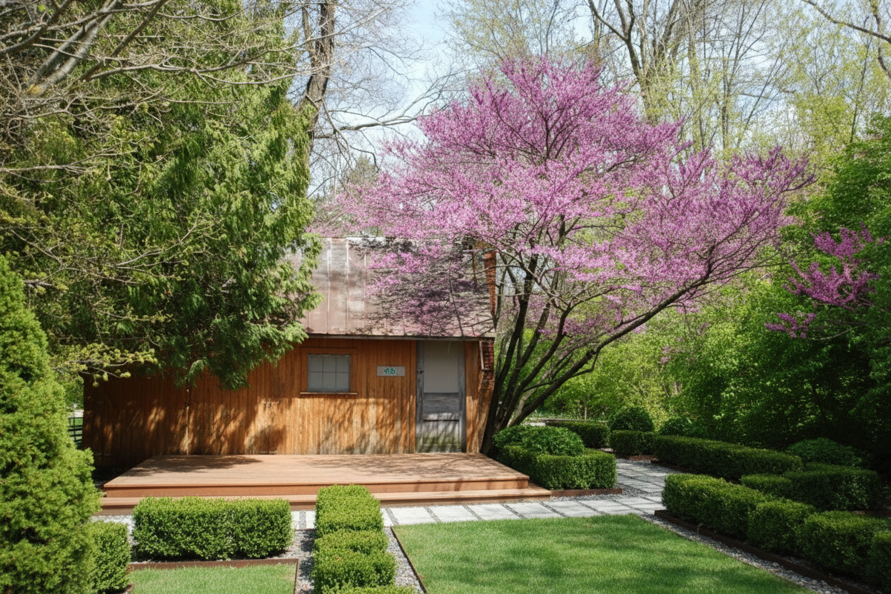 Same house exterior with enhanced landscaping and curb appeal after AI transformation